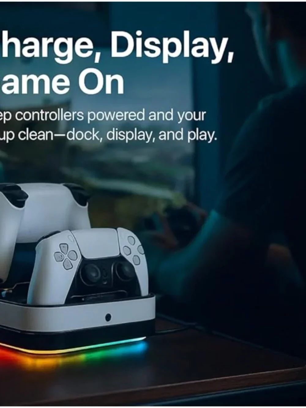 PS5 Dual Controller Charging Dock RGB Base Station USB C Open Box Tested